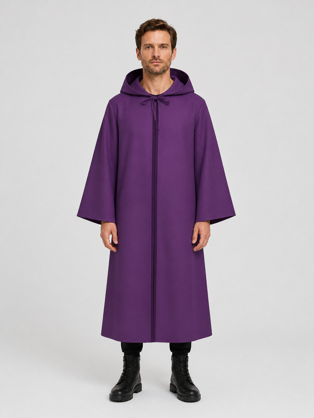 Adult Purple Hooded Carnival Cloak on-model view