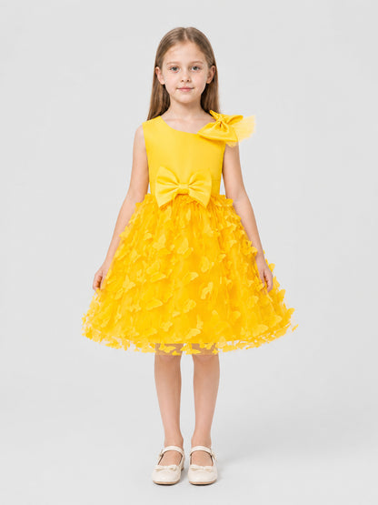 Yellow Tulle Tutu Dress for Girls with Bows on-model view