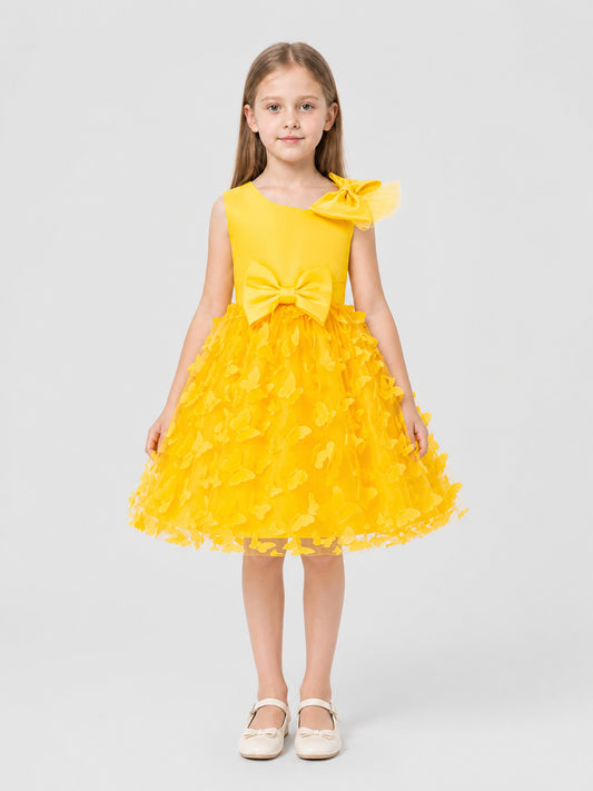 Yellow Tulle Tutu Dress for Girls with Bows on-model view