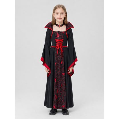 Black Halloween Vampire Dress with Wide Sleeves on-model view