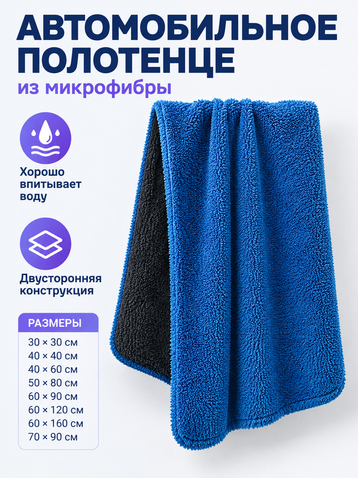 Thick Blue Microfiber Car Towel