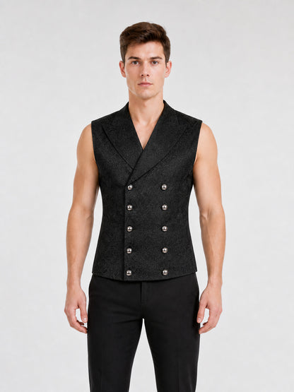 Double-Breasted Vest with a Jacquard Pattern for a Standout Look on-model view