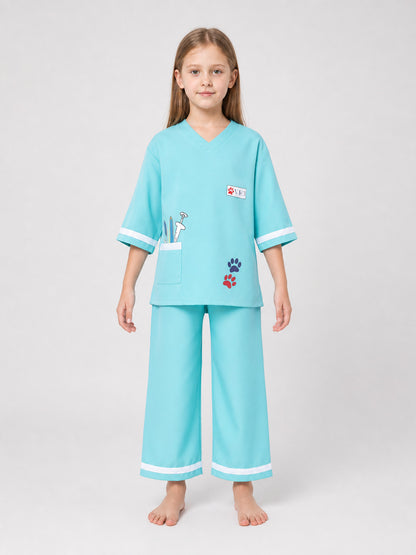 Veterinarian Medical Uniform Role-Play Costume: The set includes a short-sleeve front view