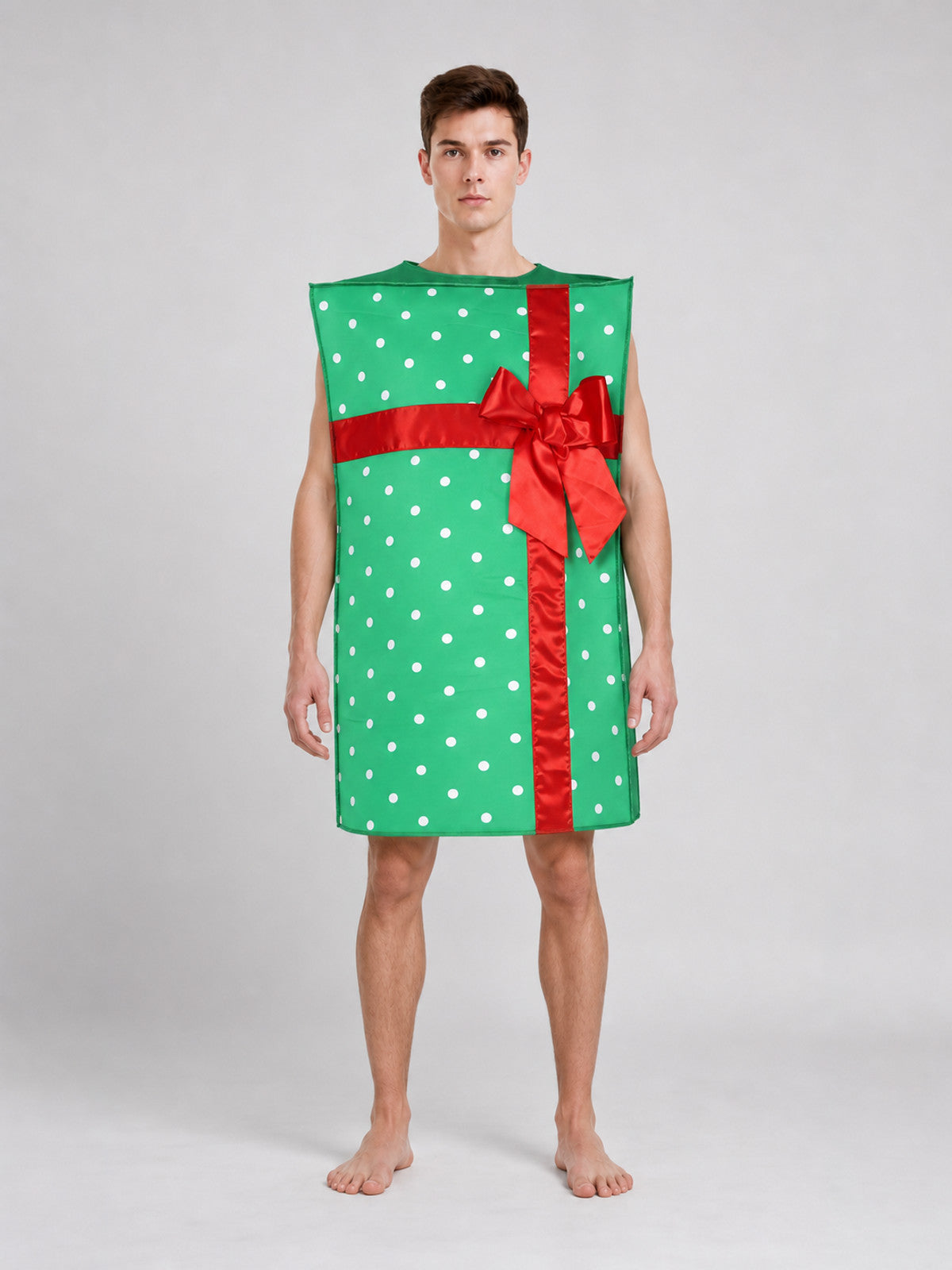 New Year's Gift Box Costume with Red Bow front view