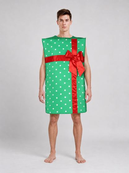New Year's Gift Box Costume with Red Bow front view