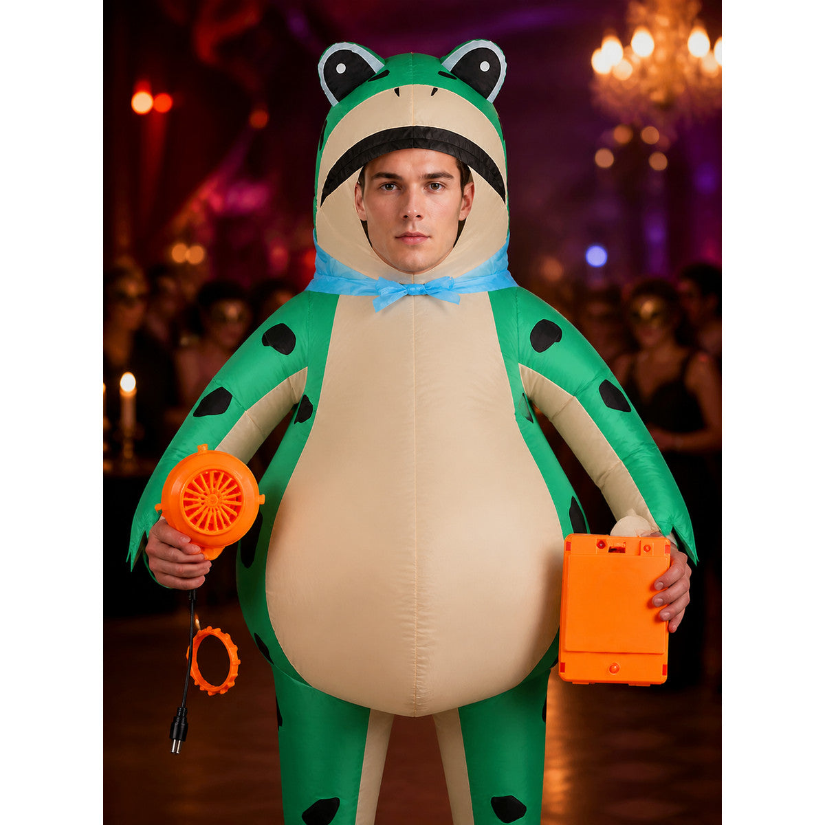 Inflatable Green Frog Costume With Blower, Halloween Party Outfit on-model view