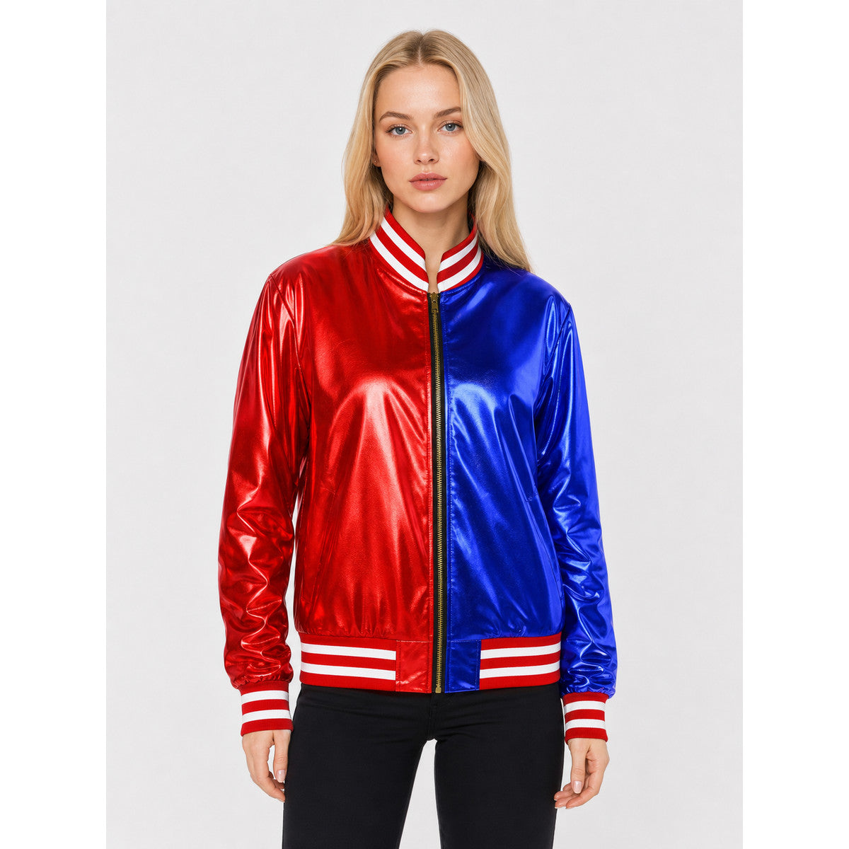 Harley Quinn Bomber Jacket for Parties and Stage on-model view
