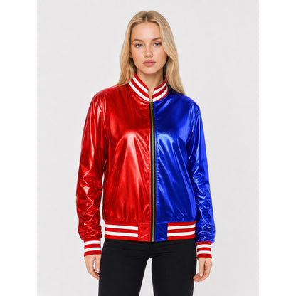 Harley Quinn Bomber Jacket for Parties and Stage on-model view