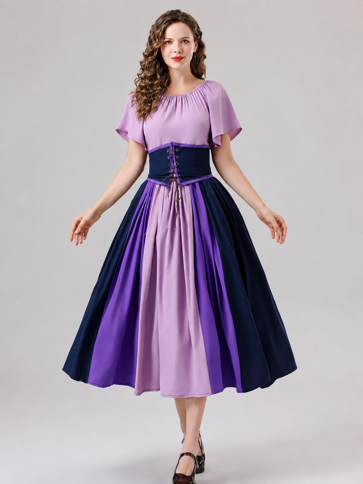 Stage Dress with Belt and Flared Skirt on-model view