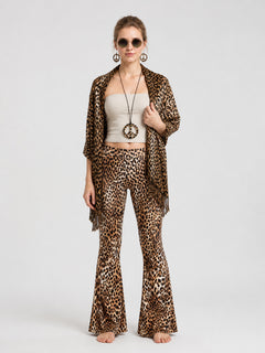 Leopard-Print Stage Costume with Flared Pants and Accessories