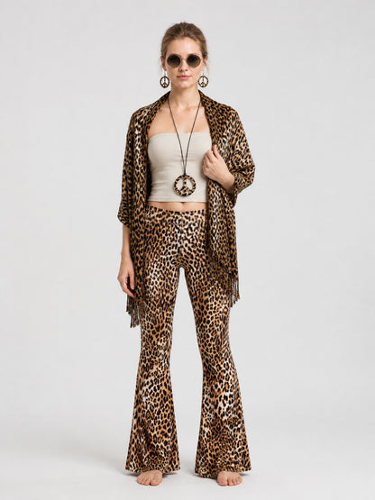 Leopard-Print Stage Costume with Flared Pants and Accessories on-model view