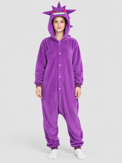 Purple Kigurumi Jumpsuit with Hood and Spikes