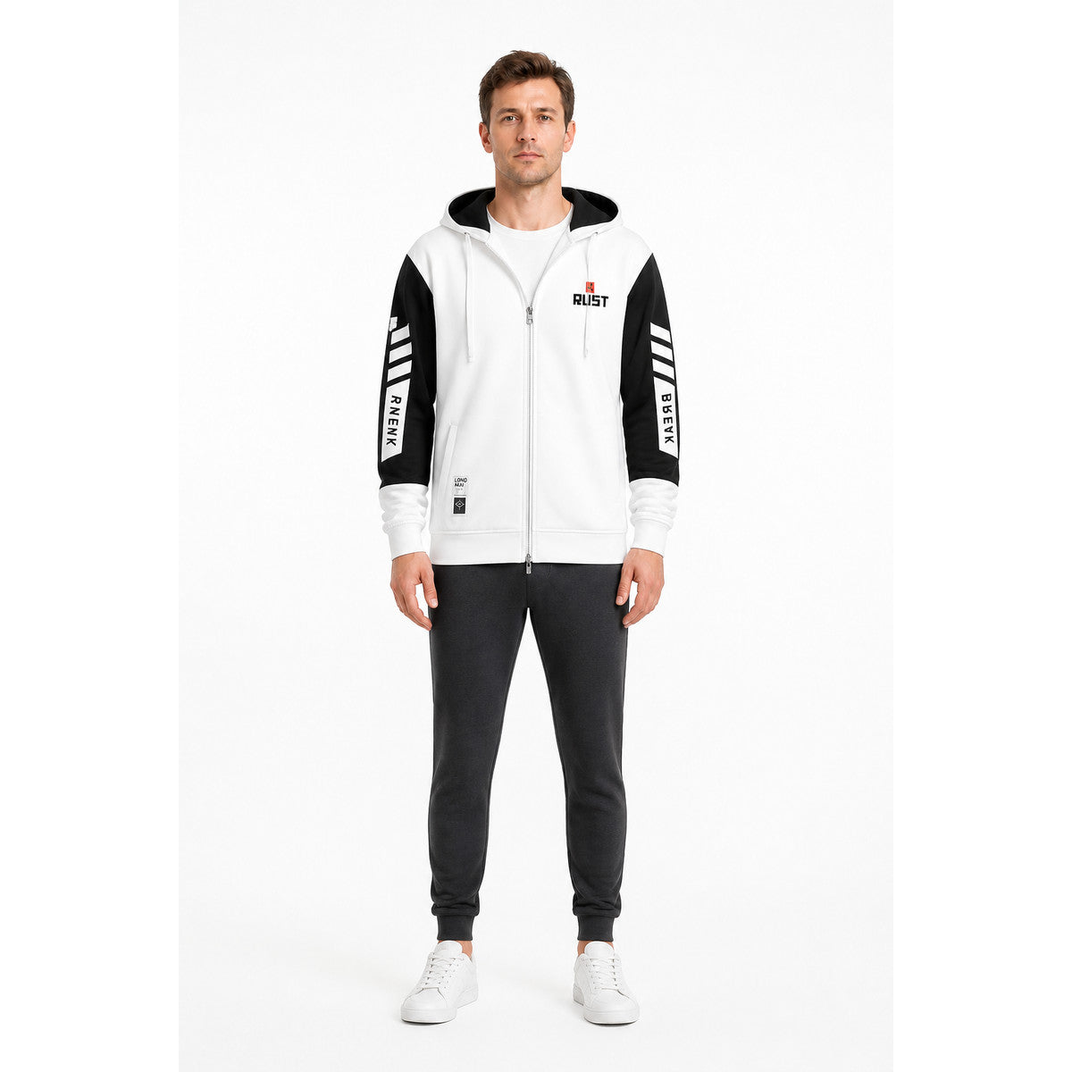 Oversized Rust Print Hoodie, Black and White main product view