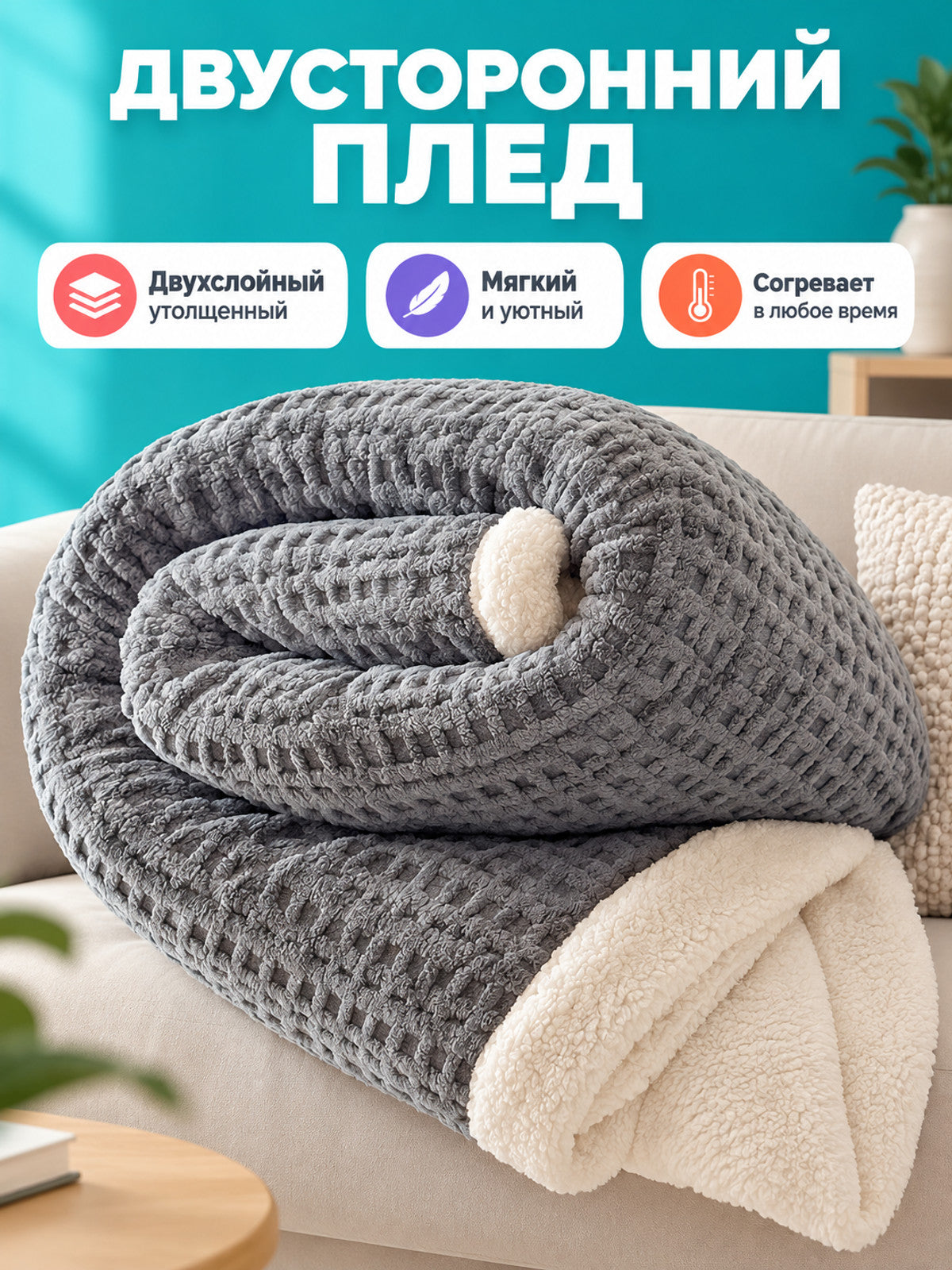 Reversible Thickened Blanket Gray with Jacquard Pattern