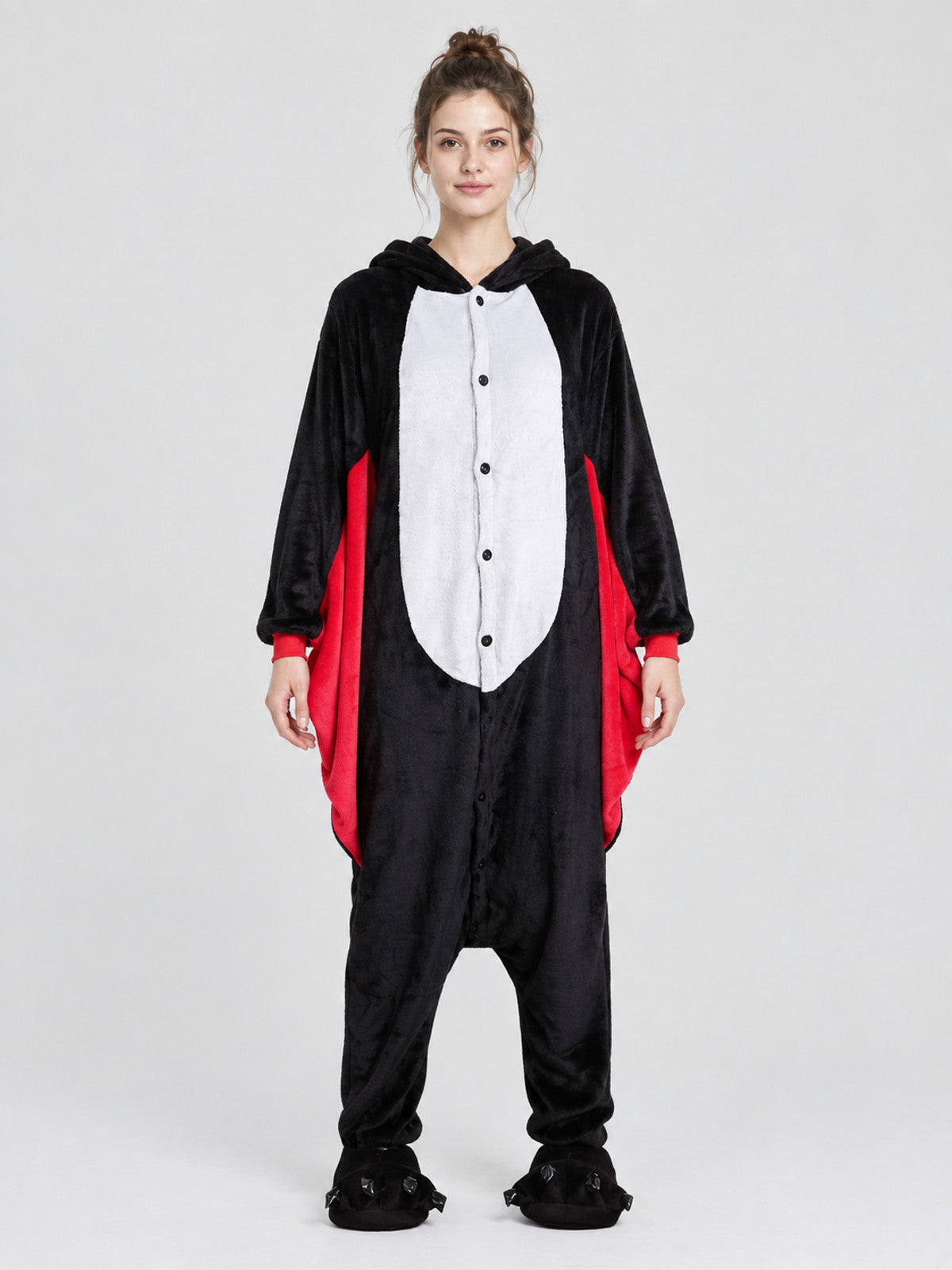 Black Hooded Bat Pajama Jumpsuit