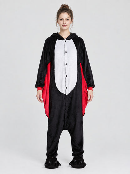 Black Hooded Bat Pajama Jumpsuit