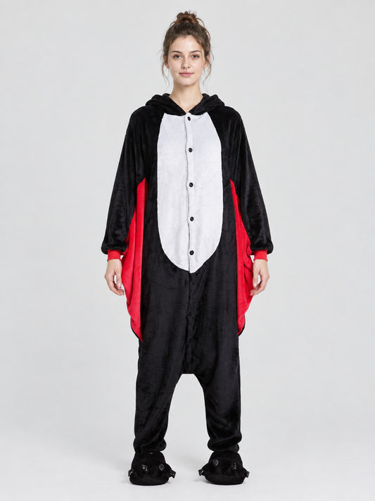 Black Hooded Bat Pajama Jumpsuit