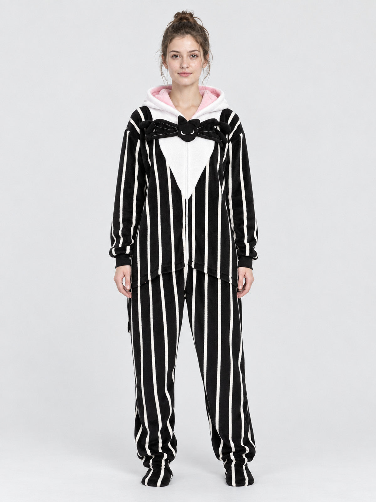 Hooded Jumpsuit Pajama with White Stripes