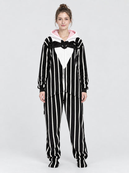 Hooded Jumpsuit Pajama with White Stripes