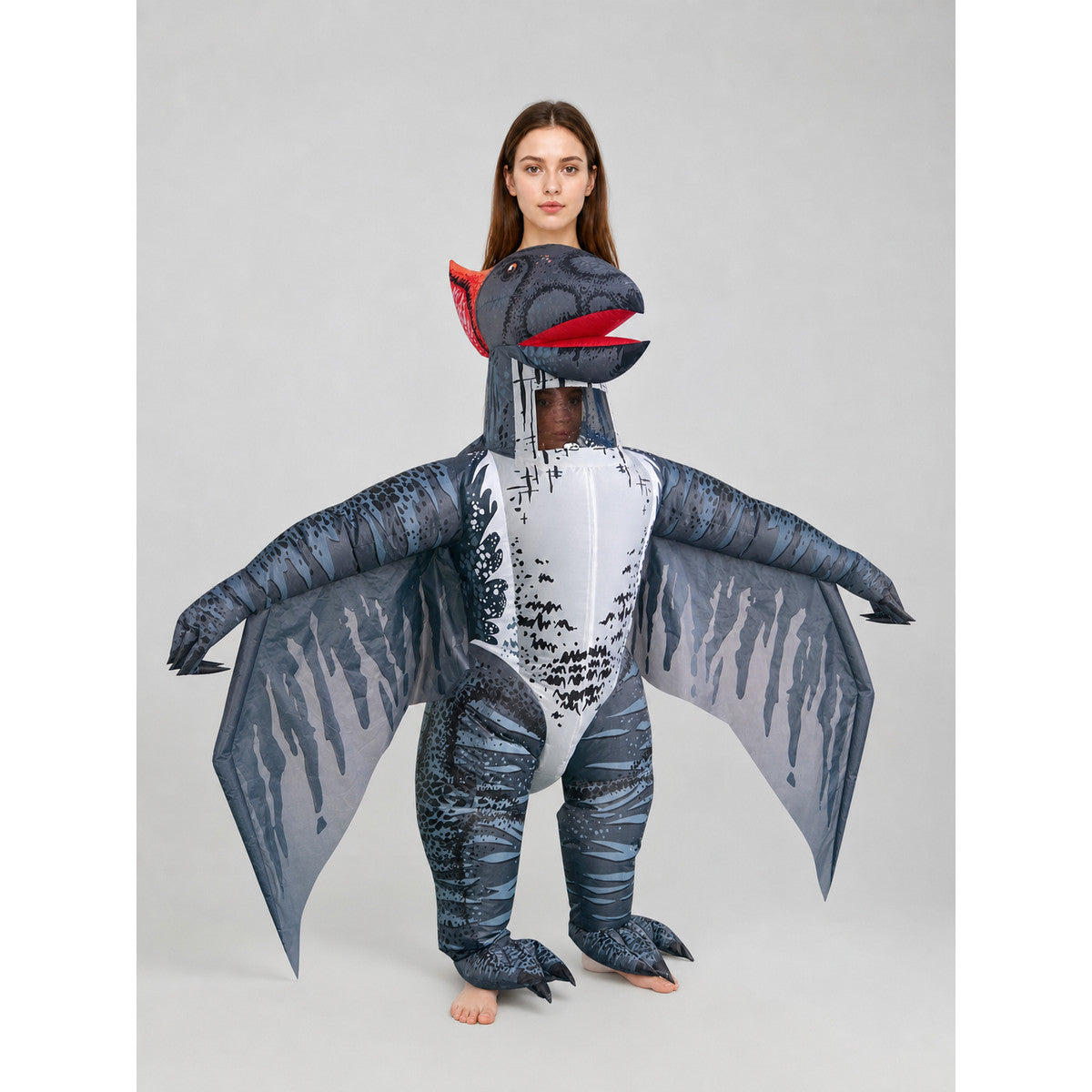 Gray Bird Mascot Costume with Wings, One Size on-model view