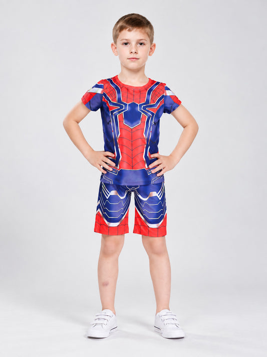 Kids' superhero costume: T-shirt and shorts, spiderweb