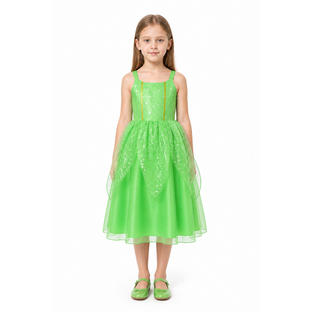 Green Girls' Full-Skirt Dress with Sequins main product view