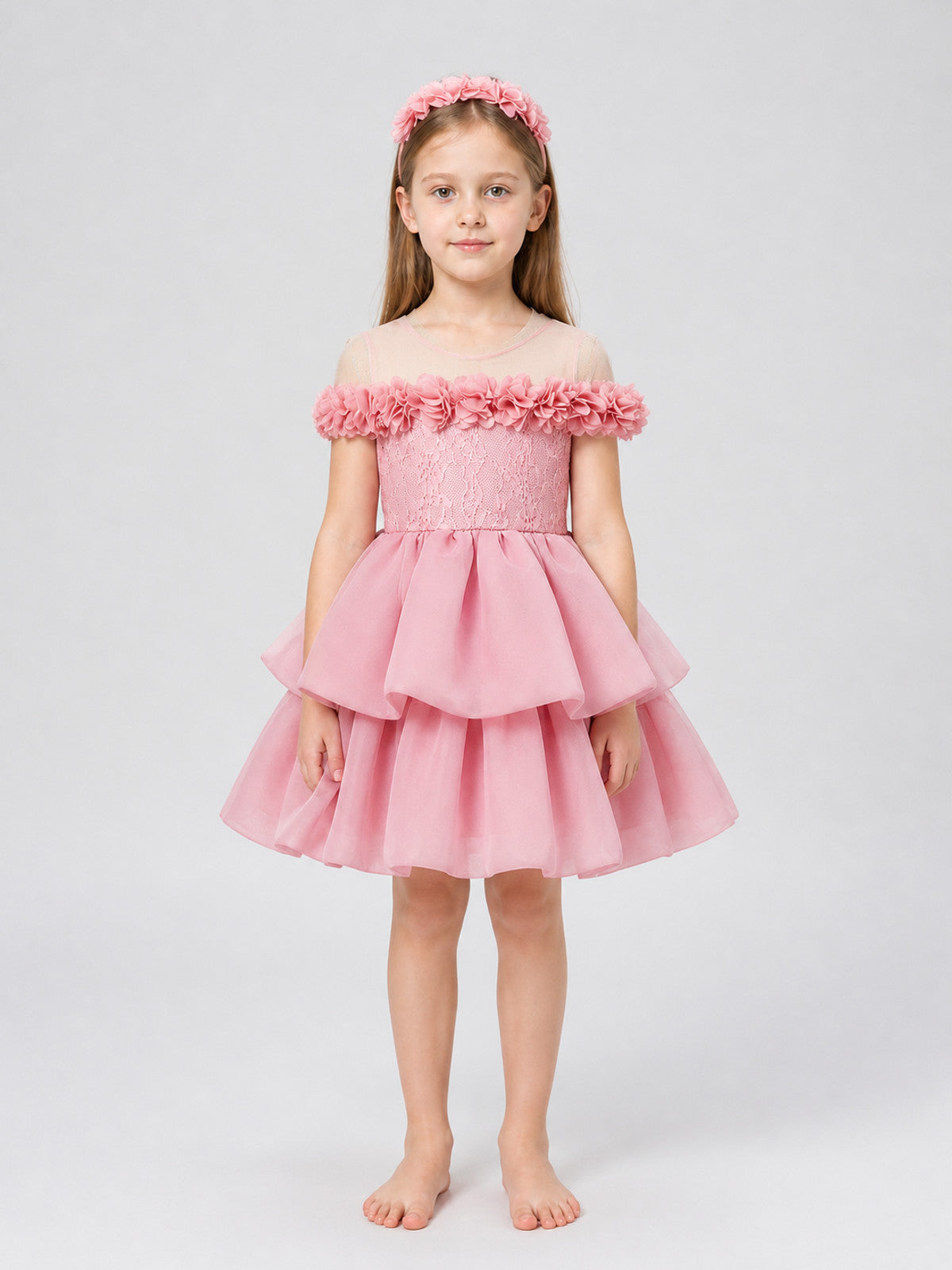 Princess Dress with Headband, Full Skirt, Pink on-model view