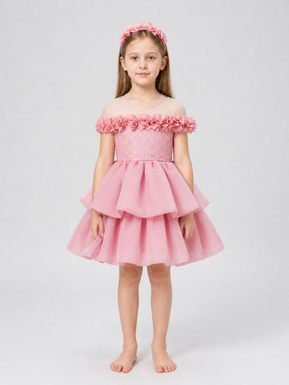 Princess Dress with Headband, Full Skirt, Pink on-model view