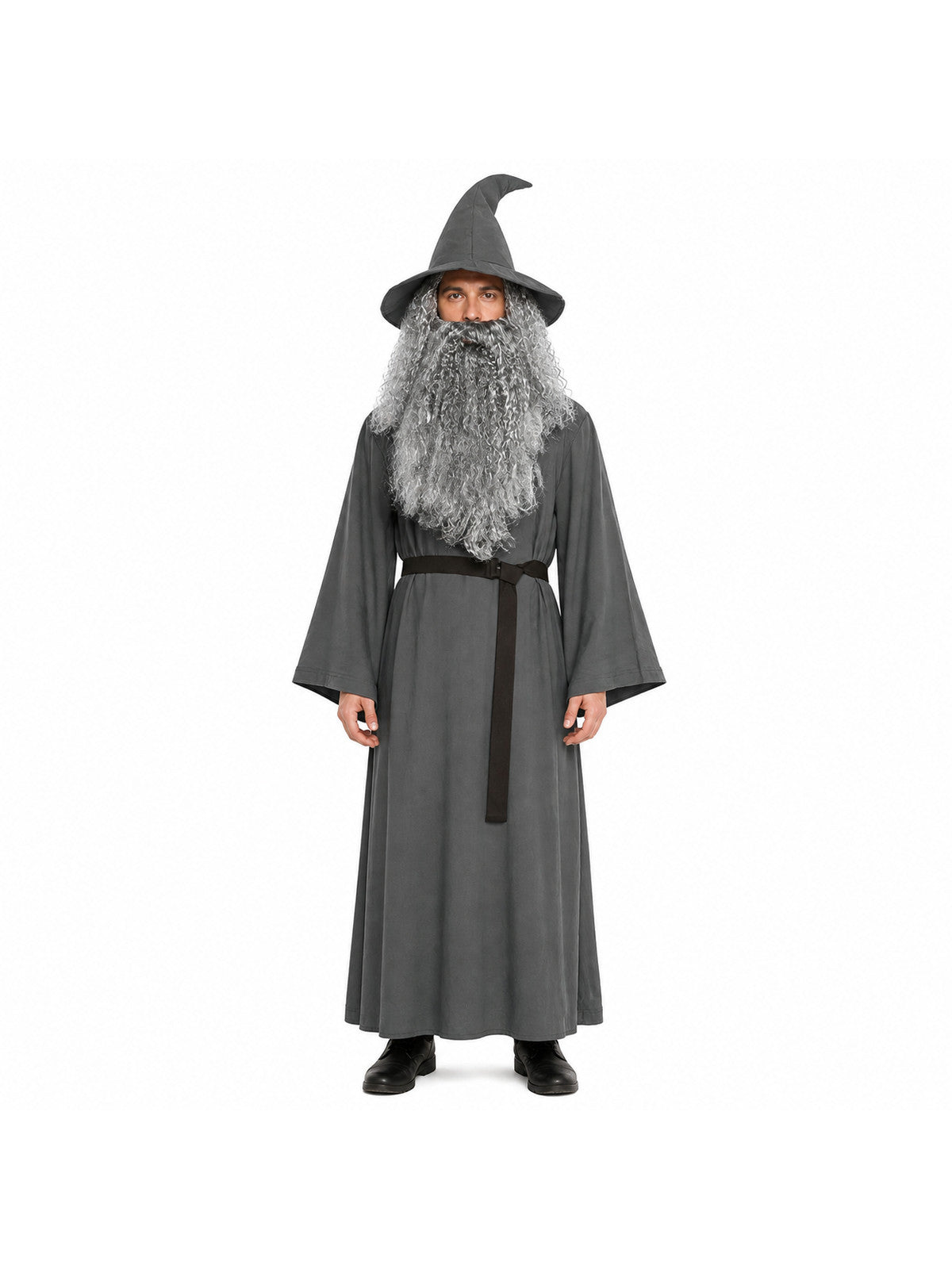 Adult Halloween Wizard Costume Set - 5Pcs Long Sleeve Robe, Curved Hat, Belt
