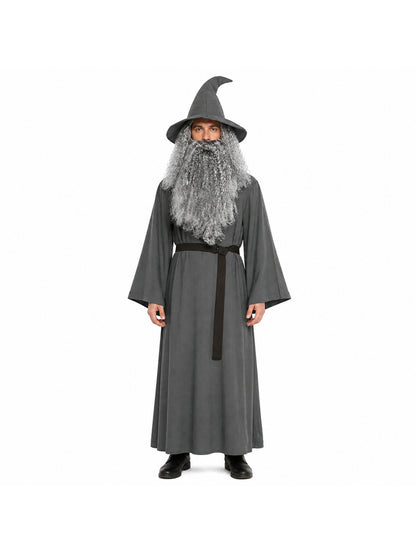 Adult Halloween Wizard Costume Set - 5Pcs Long Sleeve Robe, Curved Hat, Belt