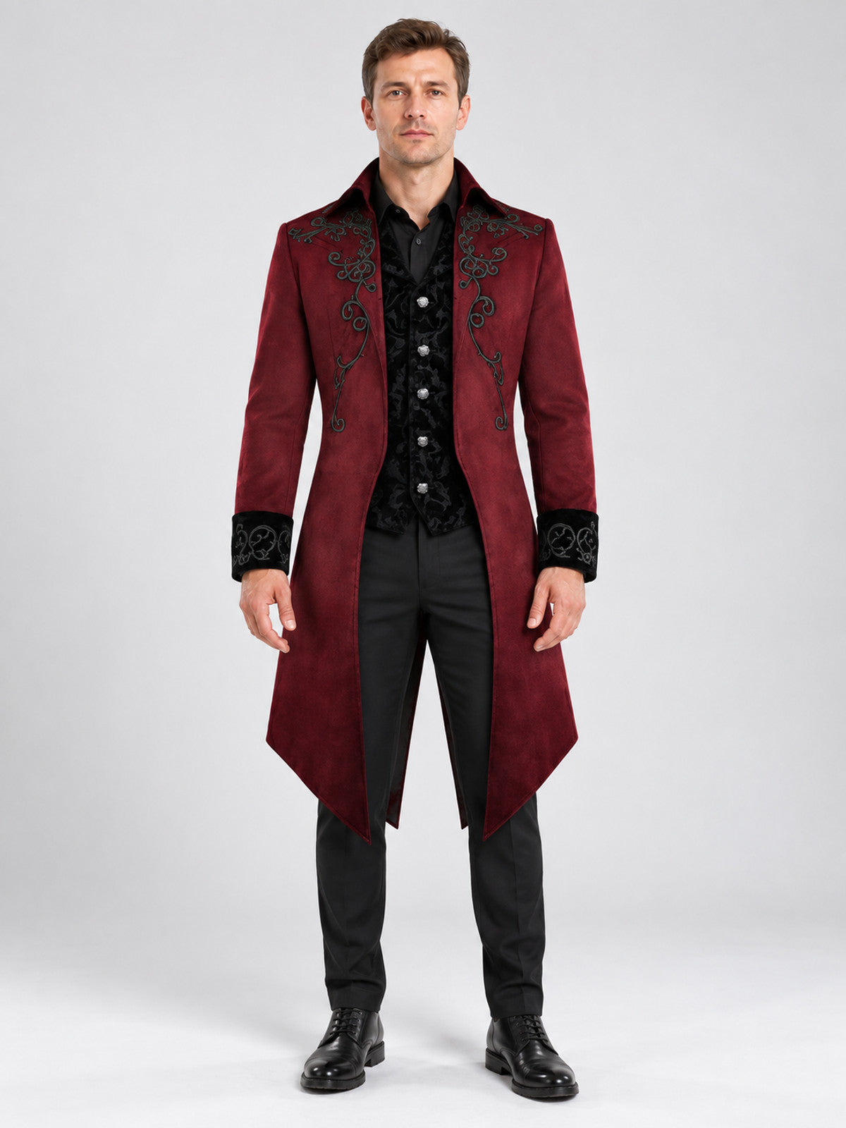 Gothic tailcoat burgundy with black embroidery