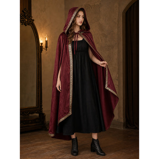 Burgundy Carnival Cape with Gold Trim