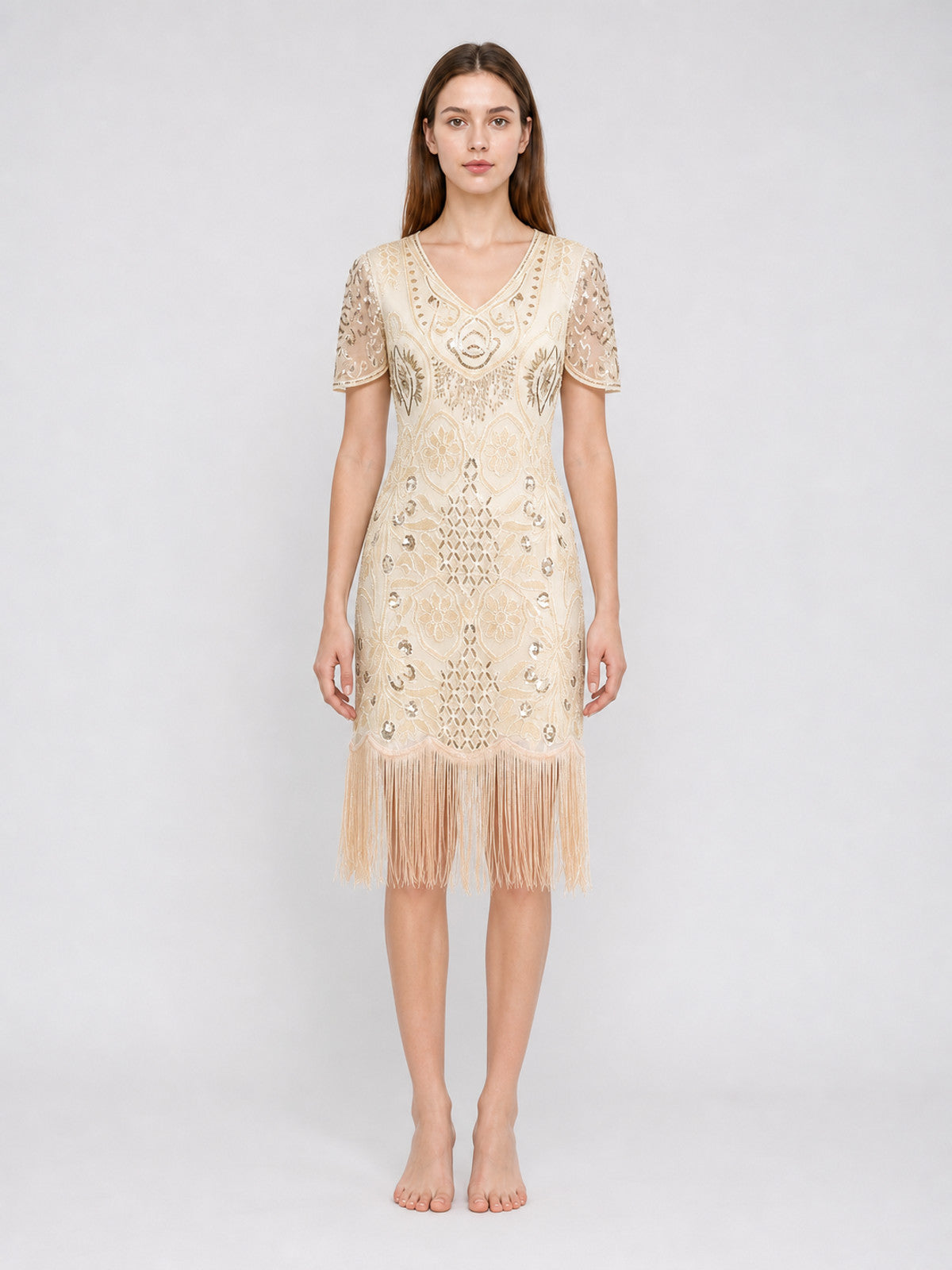 Retro Sequin and Fringe Dress front view