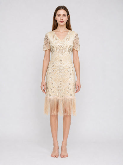 Retro Sequin and Fringe Dress front view