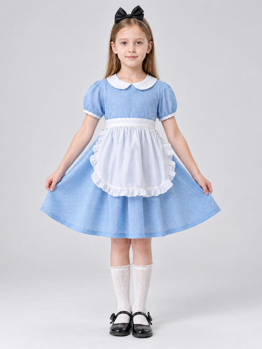 Kids' Costume: Light Blue Checkered Dress, Apron, Headband