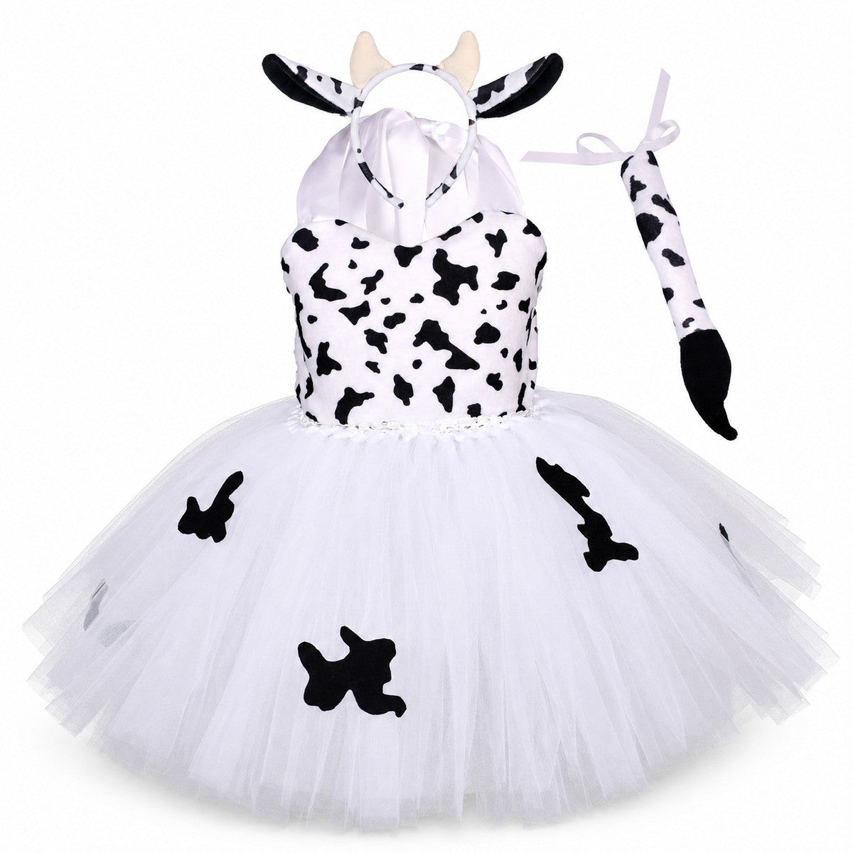 Baby Girls Halloween Animal Cosplay Costume Kids Forest Theme Giraffe Cows Tiger Leopard Zebra Print Tutu Dress Birthday Party - Color:1