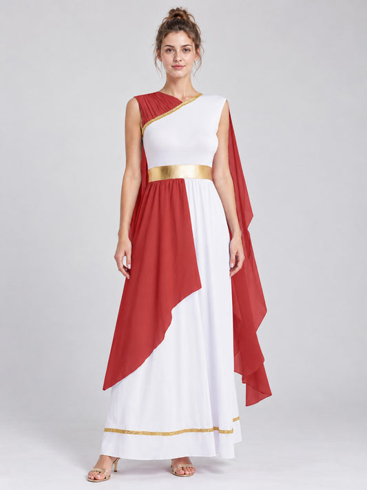 Greek-Style Dress with Gold Trim and Belt