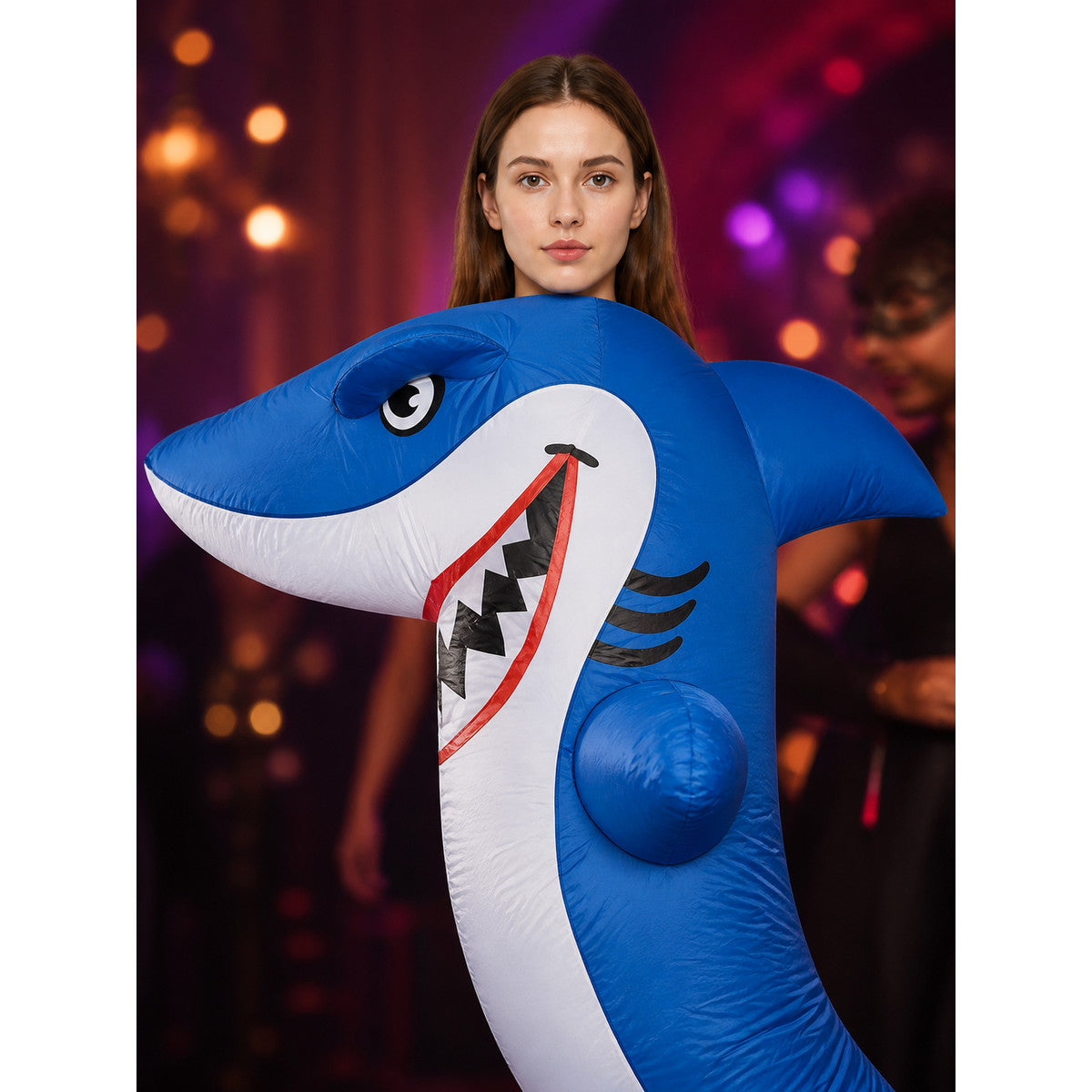 Inflatable Shark Costume for Adults, Halloween Party Cosplay Outfit with Fins on-model view