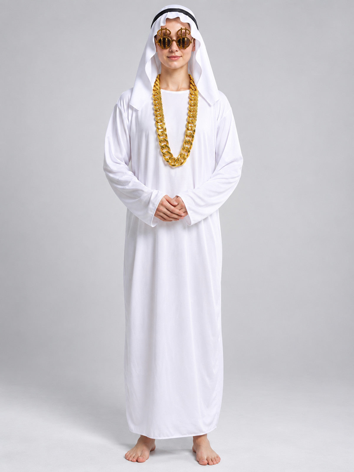 Eastern Carnival Costume with Glasses and Chain on-model view