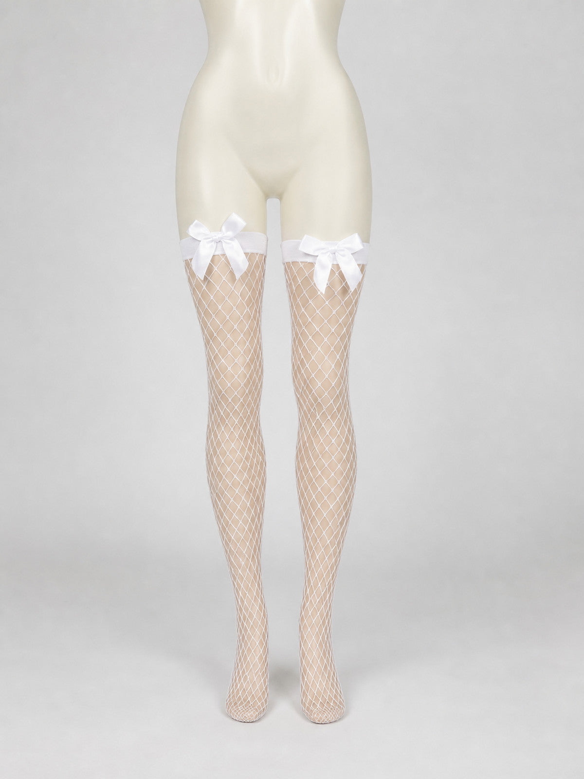 White Diamond Fishnet Stockings with Bows