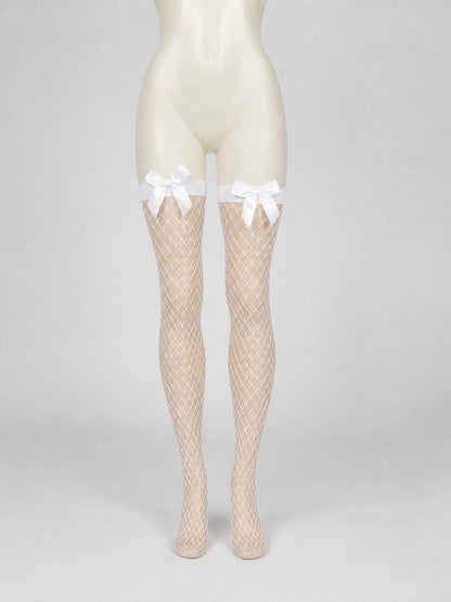 White Diamond Fishnet Stockings with Bows