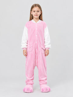 Pink and white jumpsuit pajama with cartoon paw design