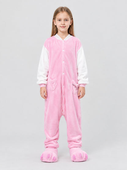 Pink and white jumpsuit pajama with cartoon paw design