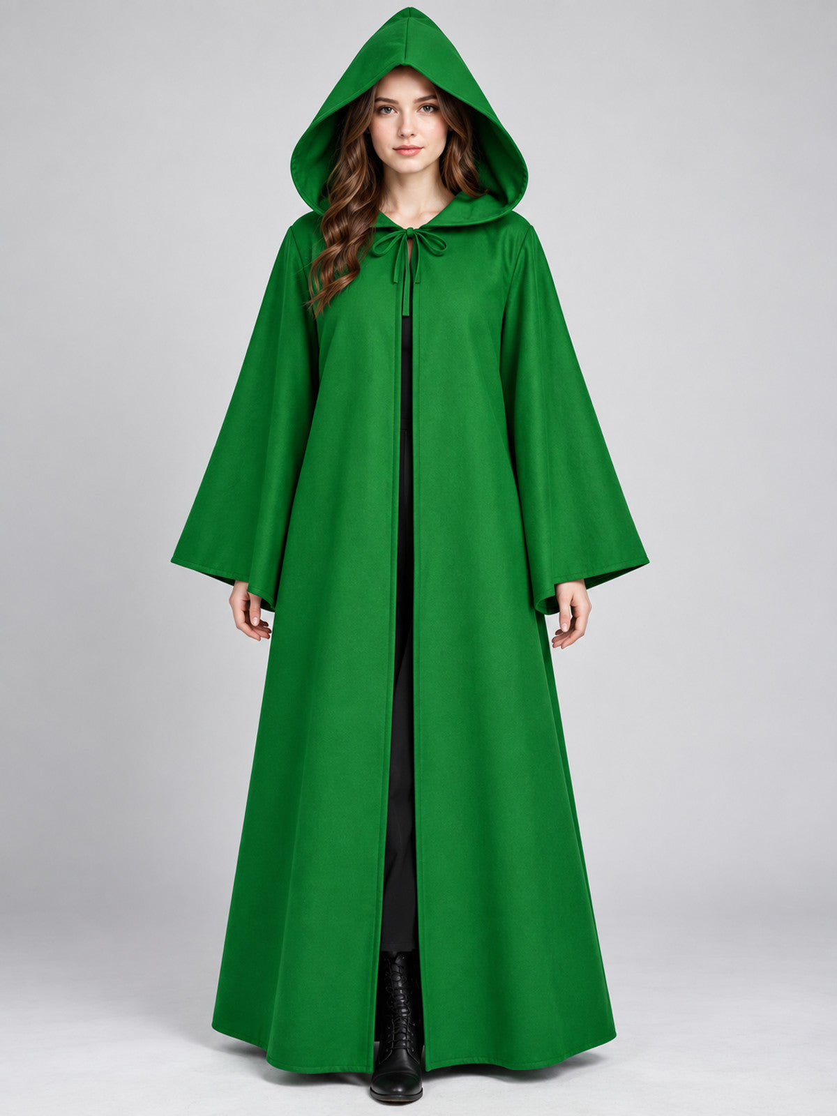 Long hooded cloak, green, loose fit