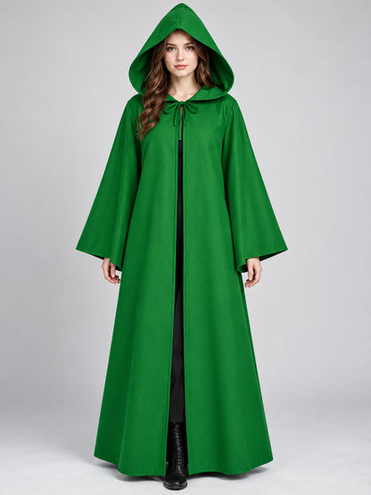 Long hooded cloak, green, loose fit