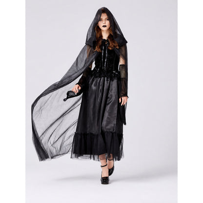 Gothic Hooded Dress Costume for Halloween on-model view