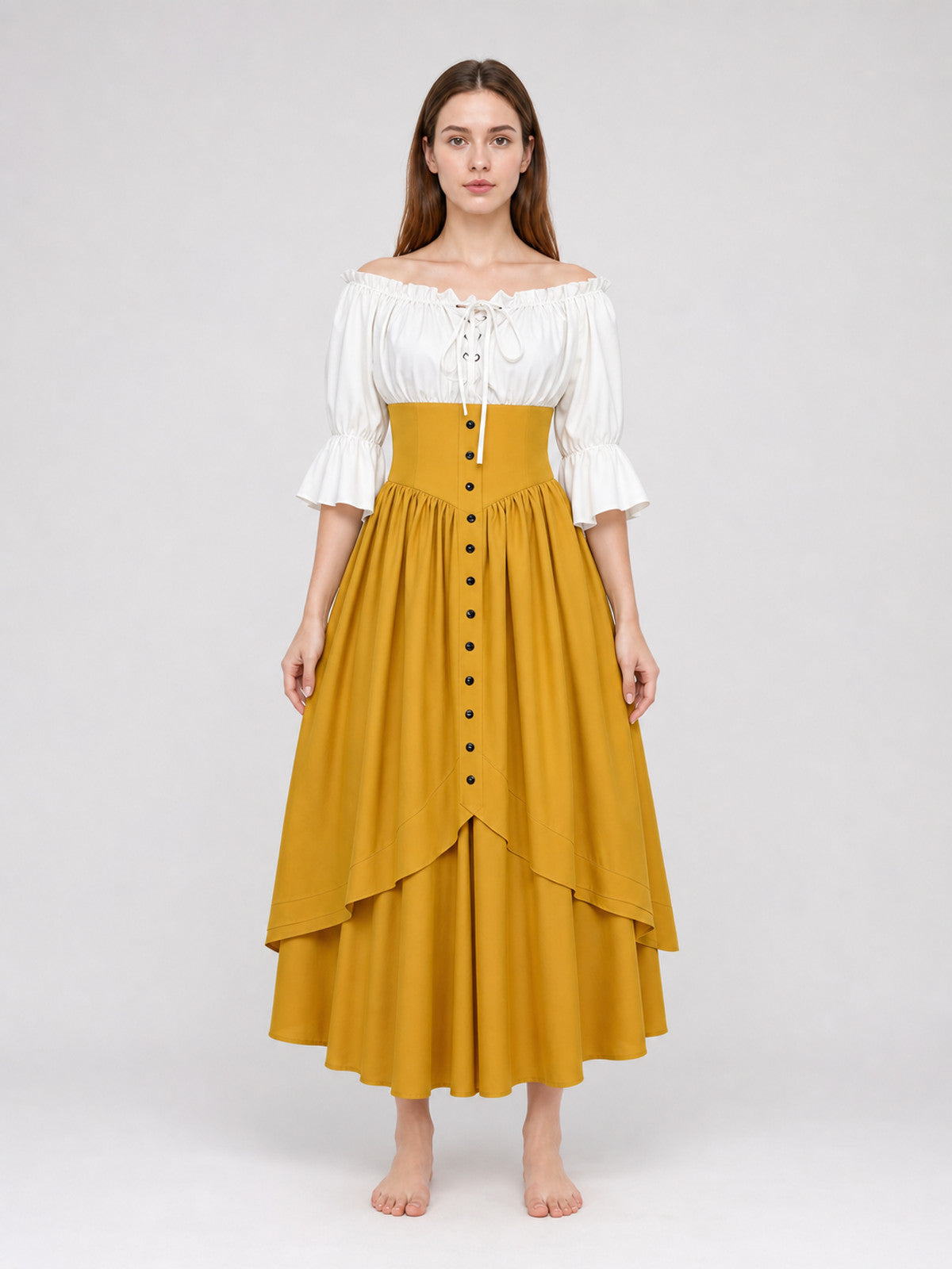Vintage-Style Lace-Up Maxi Dress front view