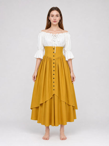 Vintage-Style Lace-Up Maxi Dress front view