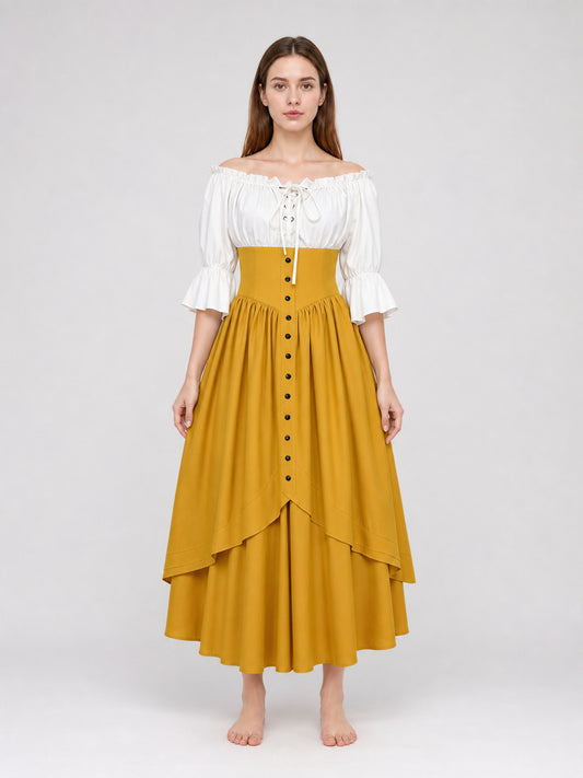 Vintage-Style Lace-Up Maxi Dress front view