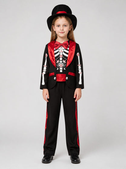 Skeleton Costume with Top Hat and Bow Tie on-model view
